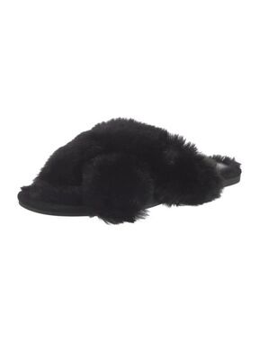 Lauren Ralph Lauren Black Faux Fur Logo Slide Slippers Women’s Size 6